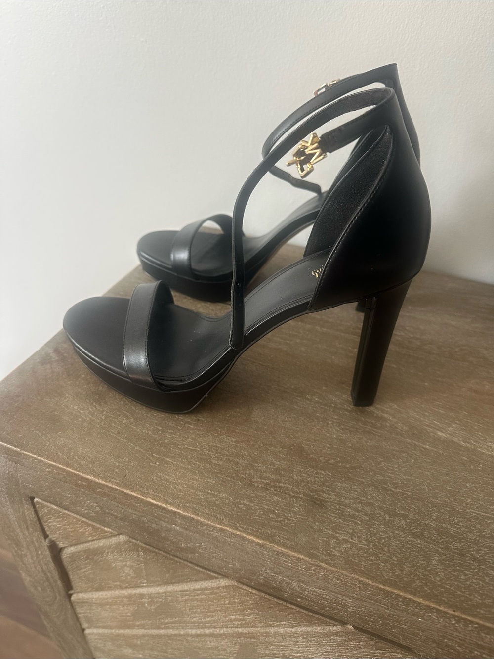 Michael Kors Black Leather Platform Ankle-Strap Heels